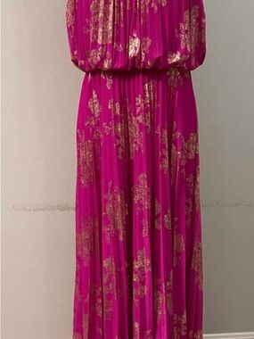MSK Fuchsia Dress with Gold Foil Floral Accent